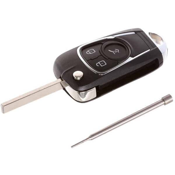 2-Button Flip Key Shell Case For Vauxhall/Opel Astra J, Corsa E, Zafira C, Insignia, Adam - With HU100 Blank & Battery